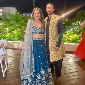 Elegant Blue Embroidered Lehenga Set